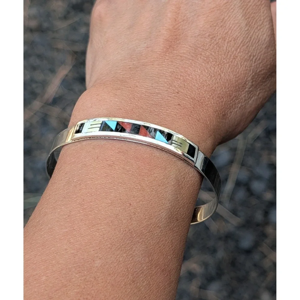 Native American Sterling Silver Bracelet Zuni Jewelry Signed sz 7*